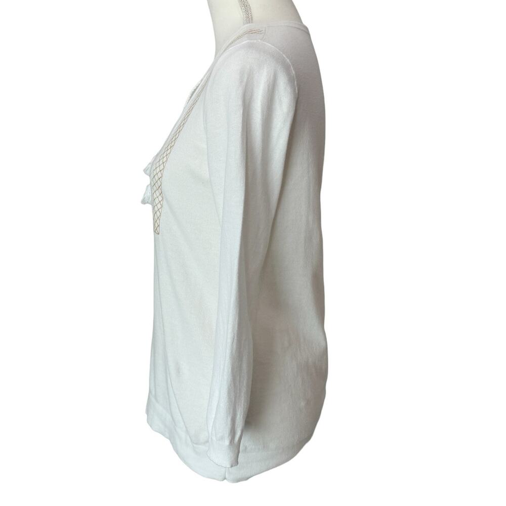 J. CREW Factory Ivory Embroidered Eyelet Boho 3/4 Sleeve Sweater Womens Medium - Picture 6 of 9